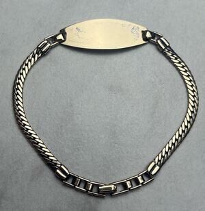 Gold Filled Sterling Silver Military ID Bracelet Chain BLANK Vintage Mid Century